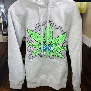 Gray Green Leaf Smoking Plant Hoodie Sweatshirt M